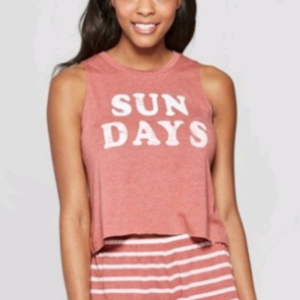 Sun days Crop Top Sleepwear PJ Pajama Top - Picture 1 of 5